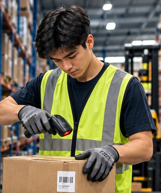 Warehouse worker scanning a package